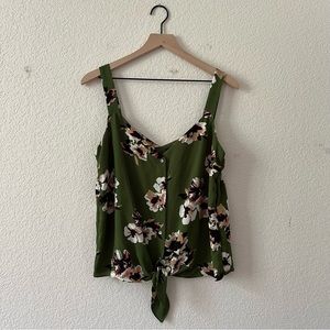 1. State Floral Button Tie Front Top